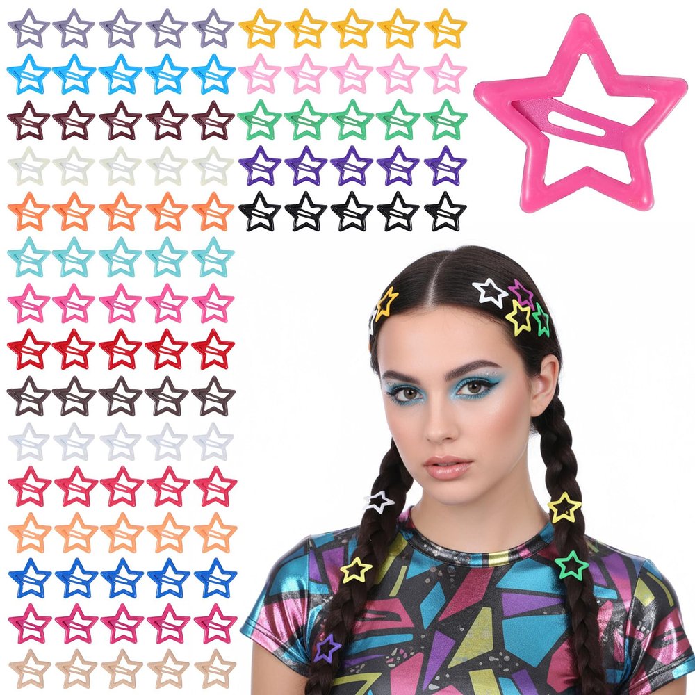 100pcs Star Clips Hair Snap Star Barrettes 20 Candy Colors Y2k Hair Clips, Dopamine Mixed Color Cute Five-Stars Clip for Crushing Hairs Fringe Side