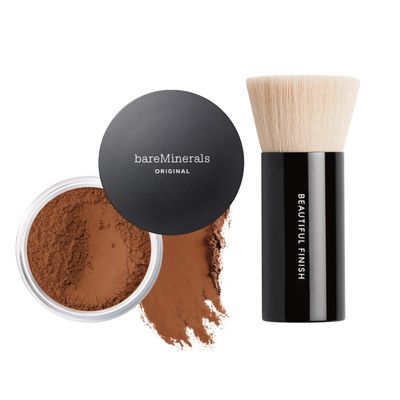 bareMinerals Original Loose Powder Foundation SPF 15, Clean Mineral Powder Face Makeup, Sheer-to-Full Coverage, Talc-Free, Non-Comedogenic, Vegan + Beautiful Finish Foundation Brush Bundle