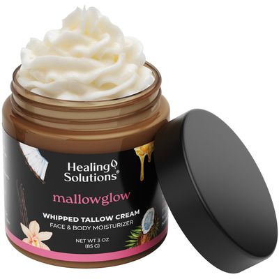 Healing Solutions - Whipped Tallow Balm, Vanilla Coconut Scent, Grass Fed/Grass Finished Beef Tallow with Organic Jojoba & Manuka Honey for Skin, Face & Body, All Natural Moisturizer, Made in USA