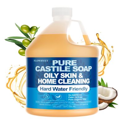 FLOWHYET Pure Castile Soap Liquid Unscented 1 Gallon(128 fl oz) Refill, Organic Body Wash Bath Soap Castile Liquid,Hard Water Oily Skin Friendly for Body, Face, Hand, Multi-Purpose Home Cleaner