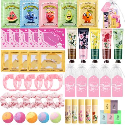 55Pcs Skin Care Kids Spa Party Supplies for girls,Party Favors Skincare Fruit Face Masks,Lip Masks,Eye Patches,Hand Cream,Lip Balm,Thank You Gifts,Spa Birthday Sleepover Party Supplies for Women