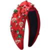 Haqptul 2 Pack Top Knotted Christmas Headband for Women Girls Cute Rhinestone Jeweled Xmas Holiday Hairband Accessory Beaded Headpiece Present view 2