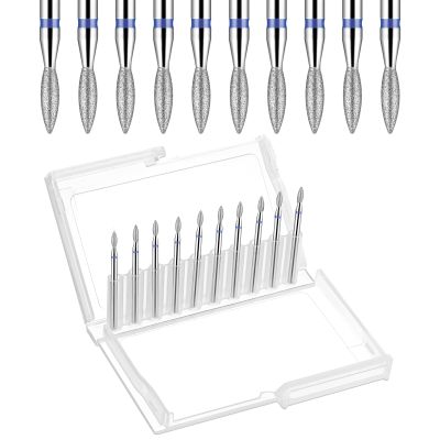 10PCS Cuticle Drill Bits for Nails, Diamond Flame Cuticle Drill Bits Set, Professional 3/32 Inch Nail Drill Bits for Dead Skin Removal, Manicure Pedicure Tools with Storage Case for Natural and Artifi