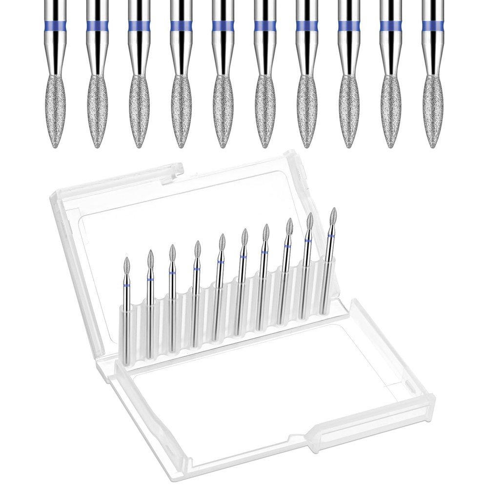 10PCS Cuticle Drill Bits for Nails, Diamond Flame Cuticle Drill Bits Set, Professional 3/32 Inch Nail Drill Bits for Dead Skin Removal, Manicure Pedicure Tools with Storage Case for Natural and Artifi