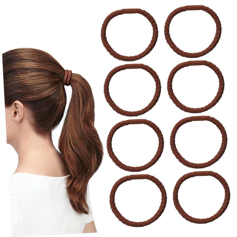 ETHZZLE 10 Pcs High Elastic Hair Ties for Thick Hair No Damage Soft Stretchy Secure Hold Ponytail Buns Braids Women Dark Brown