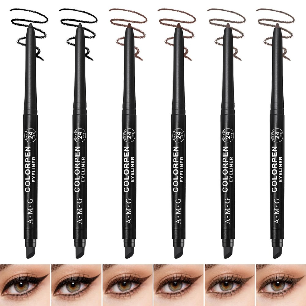 6 Pack Waterproof Eyeliner Pencils for Women, Smudge Proof Long Lasting Retractable Gel Eyeliner Set for Precise Definition, Easy Application, Cruelty Free