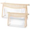 2 Boho Makeup Bag,Straw Clear Bag,Cosmetic Sunscreen Bags,Sun Block Bags,Waterproof Portable Toiletry Bags,Women Gift (Beige) view 1