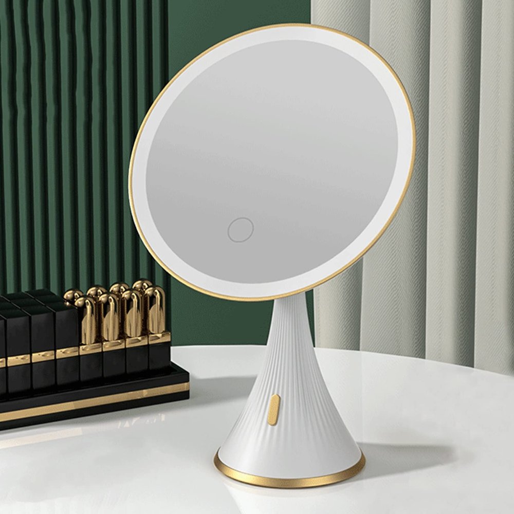 CZCZC Makeup Mirror with Light,Tabletop Makeup Mirror,with Brightness Adjustable, Vanity Cosmetic Mirror with Touch Screen,Three-Color Light Source, LED Portable Travel Makeup Mirror, White
