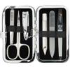3 Swords Germany - Brand Quality 6 Piece Manicure Pedicure Grooming kit Set - Scissors, Metal and Glass Nail File, Clipper, Tweezers with Synthetic Leather case - Brown II view 1