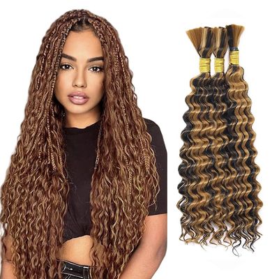 12 12 12 Inch P4/27 Highlight Blonde Human Braiding Hair for Boho Braids 150g Deep Curly Bulk Human Hair Knotless Boho Braiding Curly Virgin No Weft Extensions Bohemian Braids 3 Bundles/Pack Caramel
