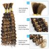 12 12 12 Inch P4/27 Highlight Blonde Human Braiding Hair for Boho Braids 150g Deep Curly Bulk Human Hair Knotless Boho Braiding Curly Virgin No Weft Extensions Bohemian Braids 3 Bundles/Pack Caramel view 3