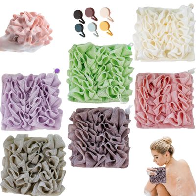 6-Pack 2-in-1 Loofah Washcloth Set with Soap Pouch Exfoliating Bath Sponge with Drawstring Dual-Sided for Deepth Cleansing & Smooth Skin (6 Colors) Soap Bar Loofah Bar Pouch So