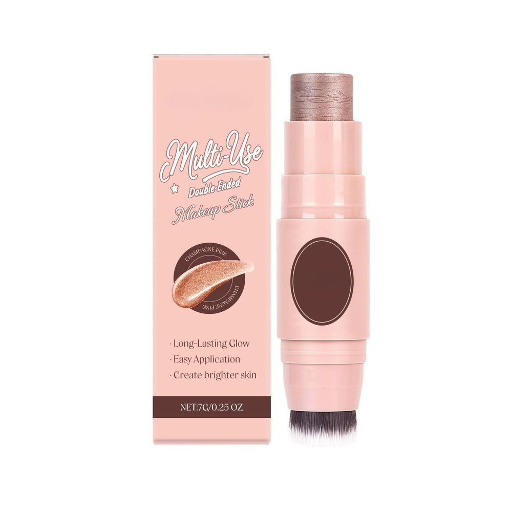 Cream Blush Stick with Brush Double Head Blush Sticks for Cheeks Waterproof Cream Lightweight Long-Lasting Blusher Makeup Stick for Lips,Cheeks & Eyes (Champagne pink)