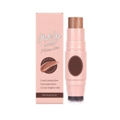Cream Blush Stick with Brush Double Head Blush Sticks for Cheeks Waterproof Cream Lightweight Long-Lasting Blusher Makeup Stick for Lips,Cheeks & Eyes (champagne brown)