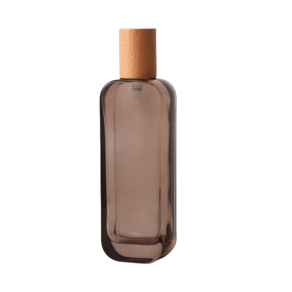 120ML/4OZ Clear Amber Glass Lotion Bottles with Pump Head Travel Refillable Cosmetic Storage Container Vial with Wood Lid for Toiletries & Essential Oil