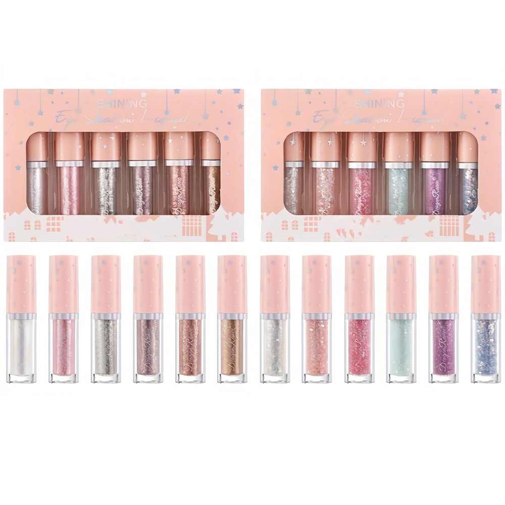 12-Piece Liquid Glitter eyeshadow & Eyeliner Set Korean-Style Makeup Glitter Eyeliner Long-Lasting Quick-Dry High-Pigment Loose Powder Shimmer Eyeshadow Mother's Day Gift for Women