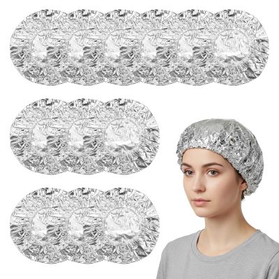12 Pcs Aluminum Foil Deep Conditioning Hair Cap, Reusable Processing Heat Caps for Hair Elastic Silver Shower Caps for Home And Salon Use