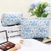 2Pcs Small Makeup Bag Quilted Cosmetic Bag Flower Pencil Case Travel Makeup Bag Set for Women Cute Cosmetic Pouch Aesthetic Cotton Toiletry Organizer Storage Bags Puffy Zipper Pouch Christmas Gifts A view 2