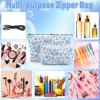 2Pcs Small Makeup Bag Quilted Cosmetic Bag Flower Pencil Case Travel Makeup Bag Set for Women Cute Cosmetic Pouch Aesthetic Cotton Toiletry Organizer Storage Bags Puffy Zipper Pouch Christmas Gifts A view 4