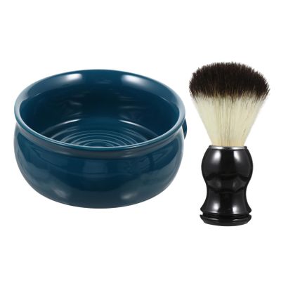 COOLHIYA 2Pcs Men's Shaving Kit with Swirl Ceramic Soap Bowl and Handle Brush Space-saving Portable for All Beard Types Easy Cleaning and Corrosion-resistant Design