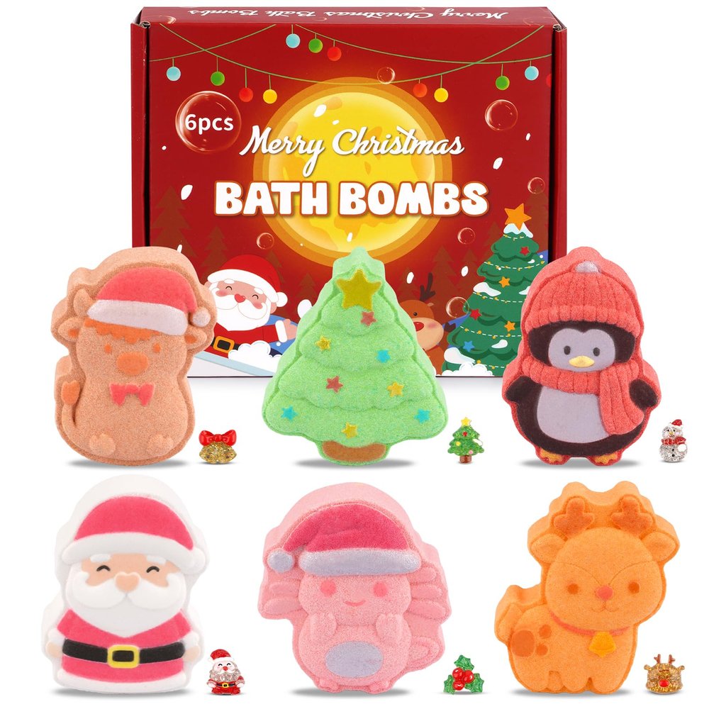 NIGOWAYS Christmas Bath Bombs - 6 PCS Bubbles Bath for Kids/Woman,Santa Claus,Reindeer, Penguins Shapes Bath Salts,Bath Bomb Gifts for Christmas,Birthday,Party Favor
