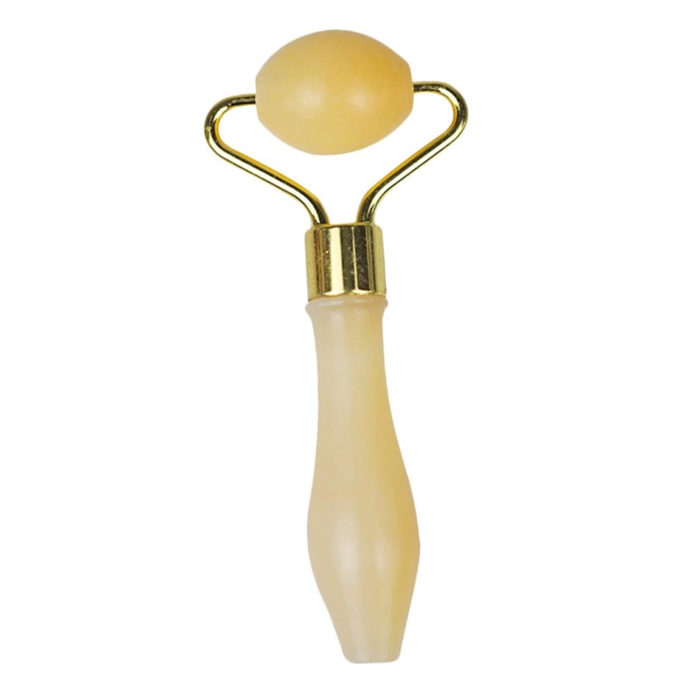 COOLHIYA Jade Stone Eye Massage Roller Lightweight Face Beauty Tool for Anti-aging Skin Care Smooth Comfortable Handle Portable Yellow Jade for Reducing Puffiness and Dark Circles