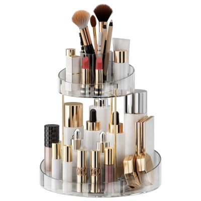 2 tier Makeup Organizer Countertop,360 Rotating Makeup Organizer for Skincare, Lipstick and Perfumes,Multi-function Cosmetic Display Cases for Vanity,Bathroom,Transparent