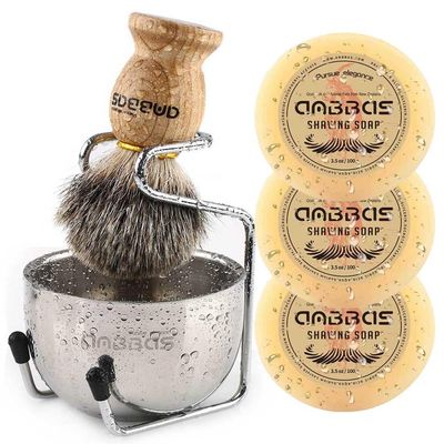 Anbbas Shaving Brush Set with Stainless Steel Shaving Stand and Soap Bowl,3 Soaps Perfect for Wet Close Shave