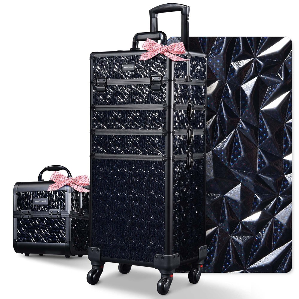 BYOOTIQUE Makeup Train Case Kit with Cube Case Cosmetic Organizer Mermaid Black
