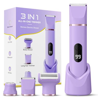 Bikini Trimmer for Women, Tiovara Painless Electric Razors Shaver IPX7 Waterproof Cordless Body Hair Trimmer Pubic Hair Removal with USB Charge Dock for Underarm Leg Arm Body Face Silk Skin (Lilac)