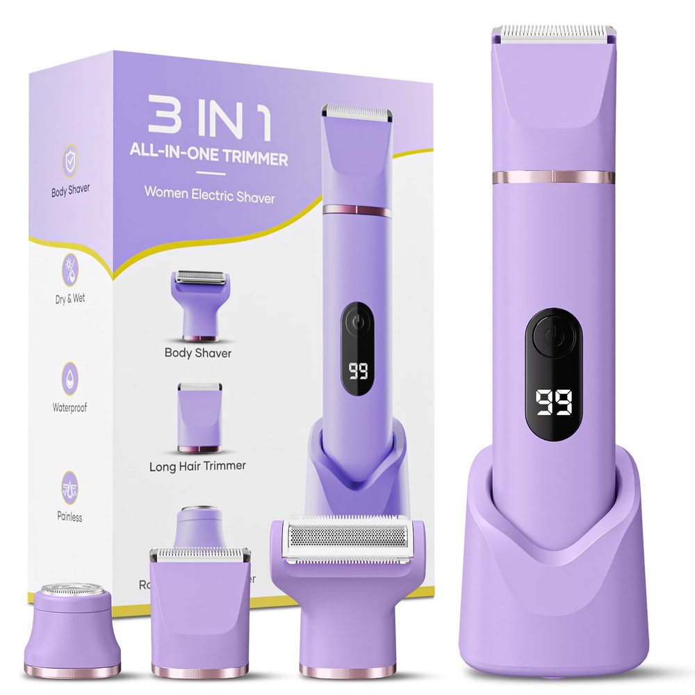 Bikini Trimmer for Women, Tiovara Painless Electric Razors Shaver IPX7 Waterproof Cordless Body Hair Trimmer Pubic Hair Removal with USB Charge Dock for Underarm Leg Arm Body Face Silk Skin (Lilac)