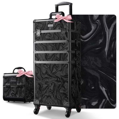 BYOOTIQUE Rolling Makeup Train Case with Portable Cube Case Cosmetic Organizer