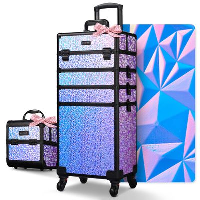 BYOOTIQUE Makeup Train Case Kit with Cube Case Cosmetic Organizer Mermaid Purple