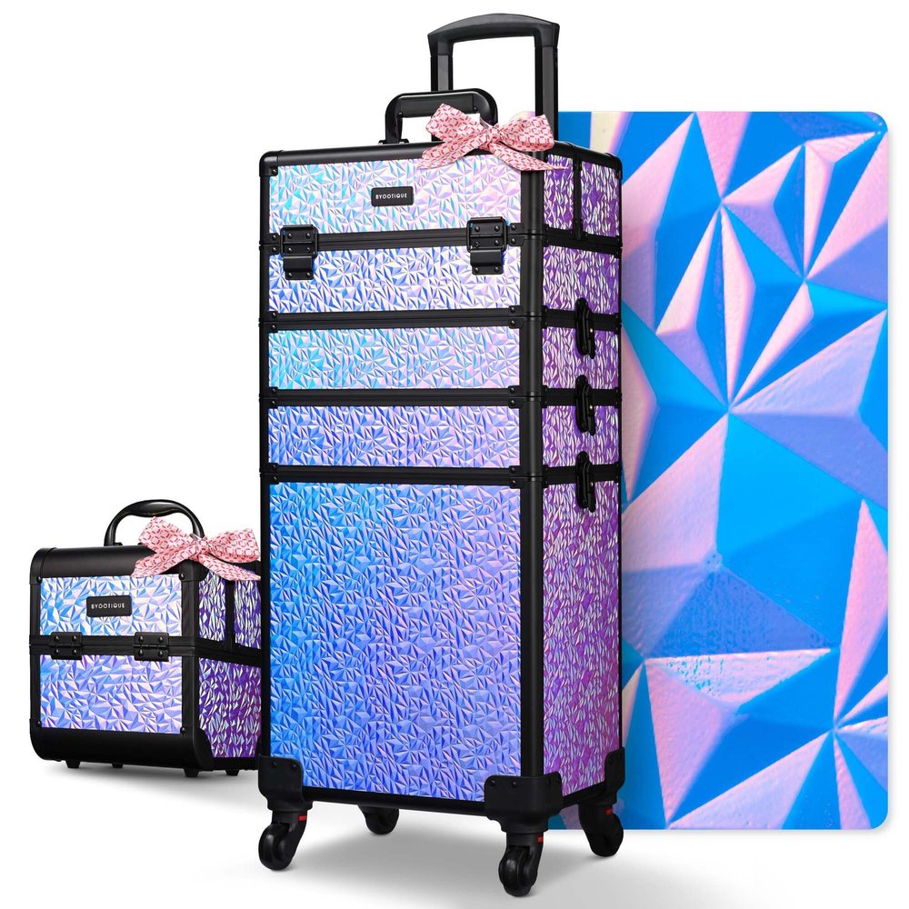 BYOOTIQUE Makeup Train Case Kit with Cube Case Cosmetic Organizer Mermaid Purple