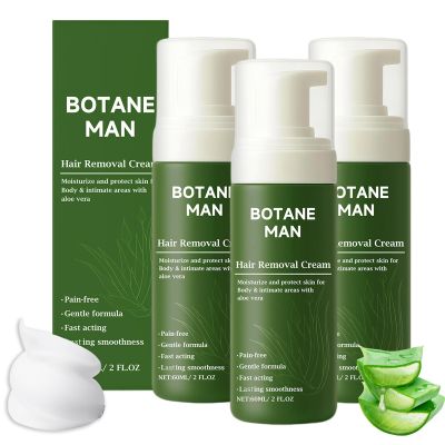 Botane Hair Removal Cream for Men, Natural Aloe Vera Quick Gentle Fast-Acting Hair Remover Mousse, Moisturizing Nourishing Non-sticky for Face Body & Intimate (3)