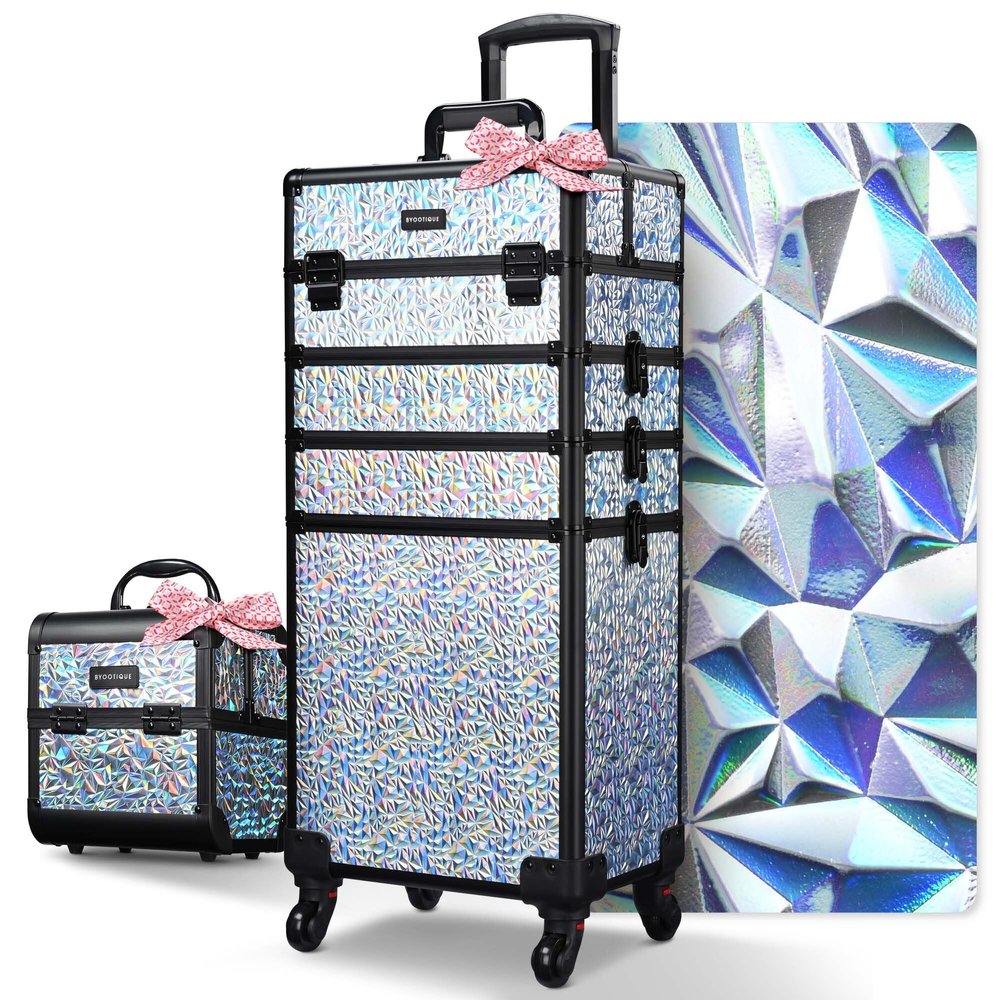 BYOOTIQUE Makeup Train Case Kit with Cube Case Cosmetic Organizer Mermaid Silver