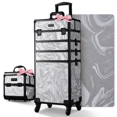 BYOOTIQUE Makeup Train Case with Portable Cube Case Cosmetic Organizer Graystone