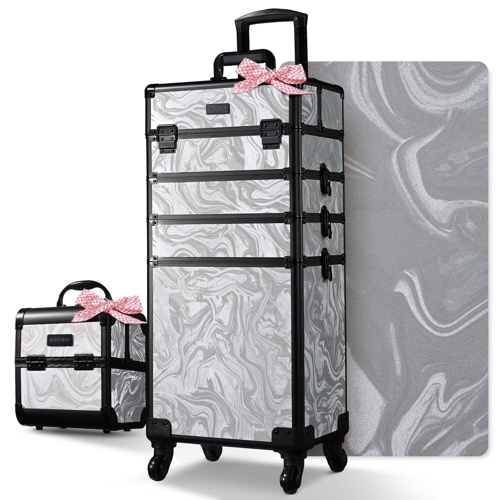 BYOOTIQUE Makeup Train Case with Portable Cube Case Cosmetic Organizer Graystone