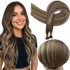 Full Shine Hand Tied Weft Hair Extensions Human Hair, 18 Inch 100G, Genius Weft Hair Extensions, Color Medium Brown Fading To Honey Blonde Highlight Medium Brown, Hair Extensions Sew In, Add Volume view 1