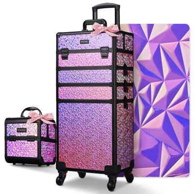 BYOOTIQUE Makeup Train Case Kit with Cube Case Cosmetic Organizer Mermaid Pink
