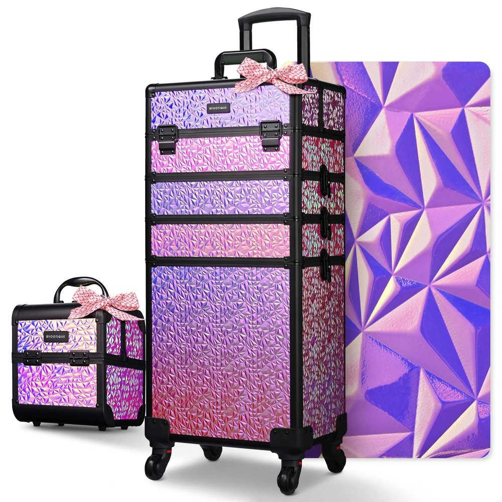 BYOOTIQUE Makeup Train Case Kit with Cube Case Cosmetic Organizer Mermaid Pink