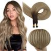 Full Shine Genius Weft Hair Extensions Real Human Hair, 18 Inch 100G, Color Olive Brown to Ash Brown Highlight, Hand Tied Human Hair Extensions, Sew In Hair Extensions, Silky Hair view 1
