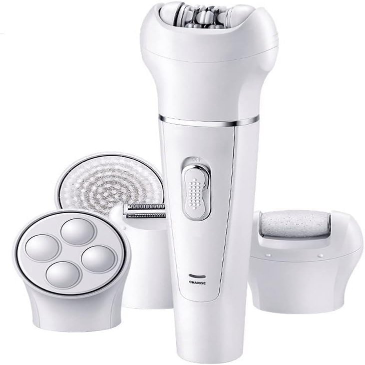 HCUCTOS Epilator for Women, 5-in-1 Hair Remover for, Rechargeable Electric with Callus Pumice Stone Rollers and Facial Cleansing Brush Massager