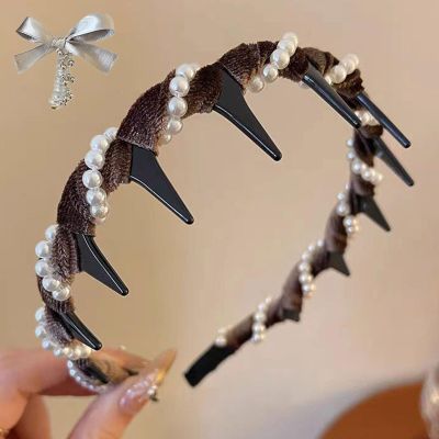 CLOUDEMO Retro High Skull Pearl Headband, Vintage High Cranium Artificial Pearl Hairband, Reversible Headband with Teeth, Headbands for Party Wedding Home Hairband (Type-16)