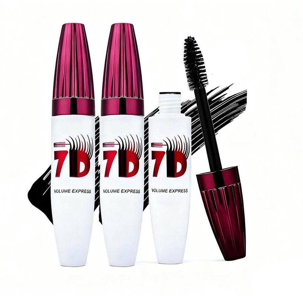 7D Waterproof Volume Mascara, Long Lasting Natural Curling Lashes for Professional Eye Makeup, Volumizing & Lengthening Black Mascara for Women and Girls-Black (2Pcs)