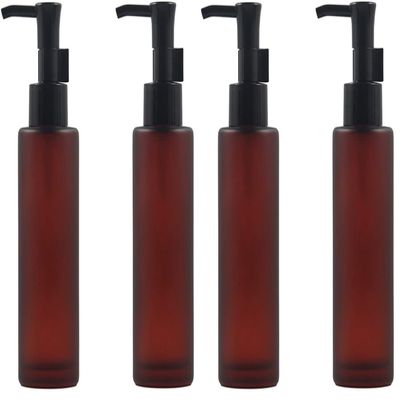 2PCS 100ml/3.4oz Empty Refillable Amber Frosted Glass Lotion Pump Press Bottles Soap Dispensers Containers Jars with Black Pumps for Lotion Liquid Makeup Removel Oil Shampoo (Pack of 2)