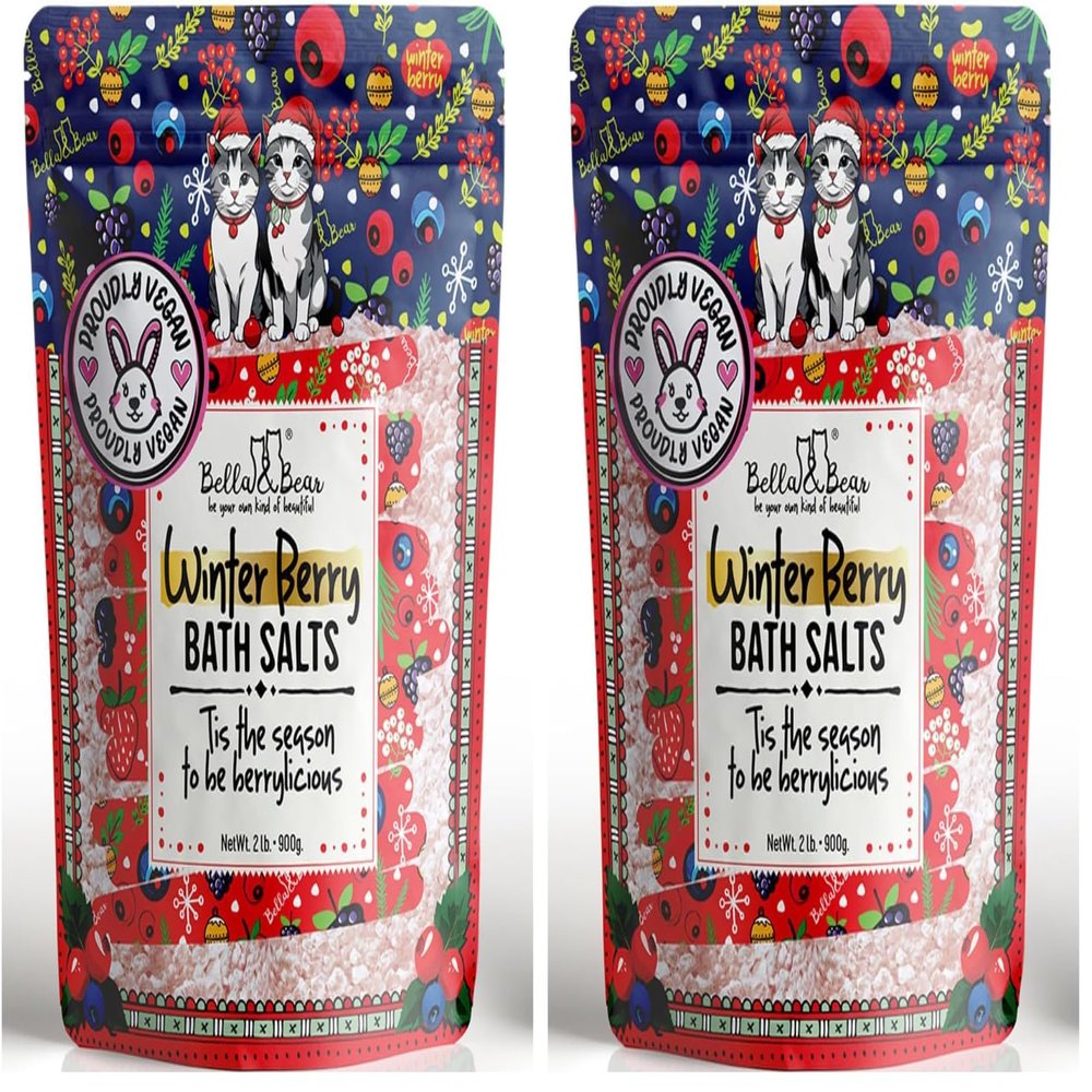 Bella & Bear Winter Berry Bath Salts, Cruelty Free Festive Christmas Packaging - Stocking Stuffer Gift (Pack of 2)