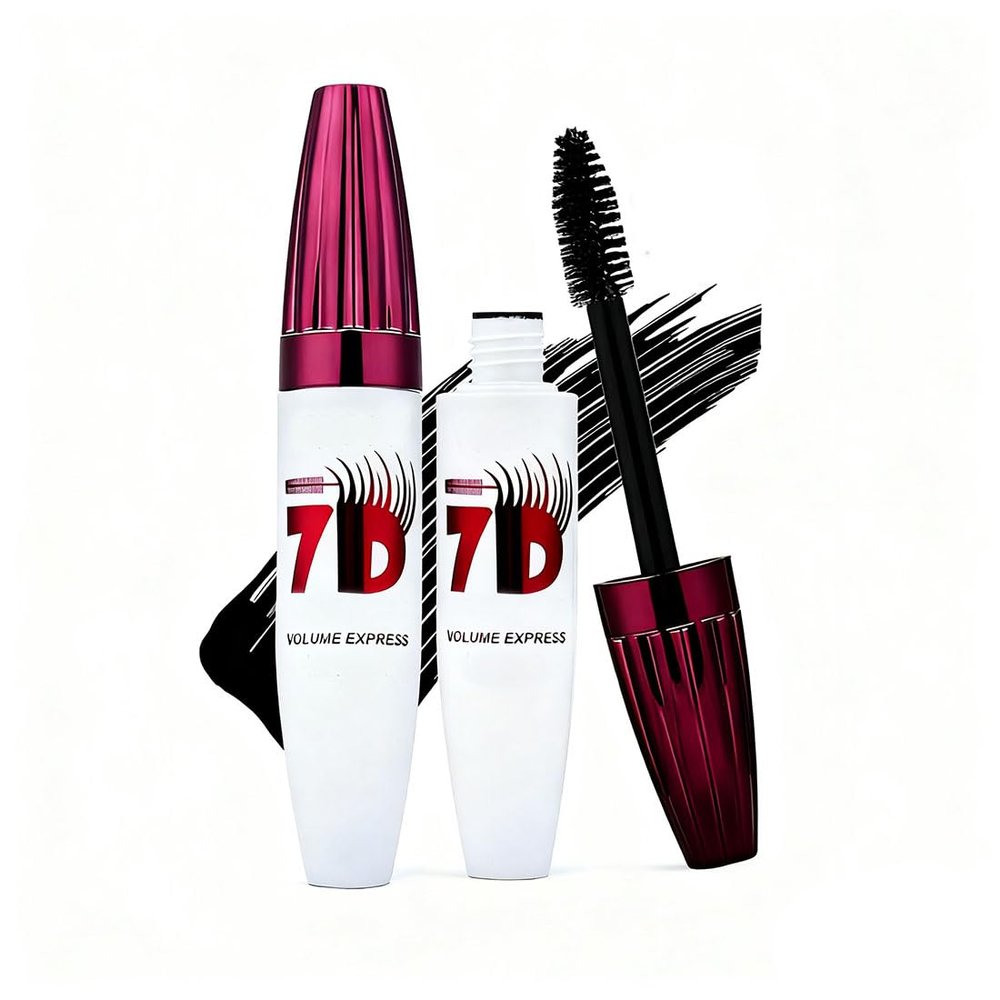 7D Waterproof Volume Mascara, Long Lasting Natural Curling Lashes for Professional Eye Makeup, Volumizing & Lengthening Black Mascara for Women and Girls-Black (1PC)