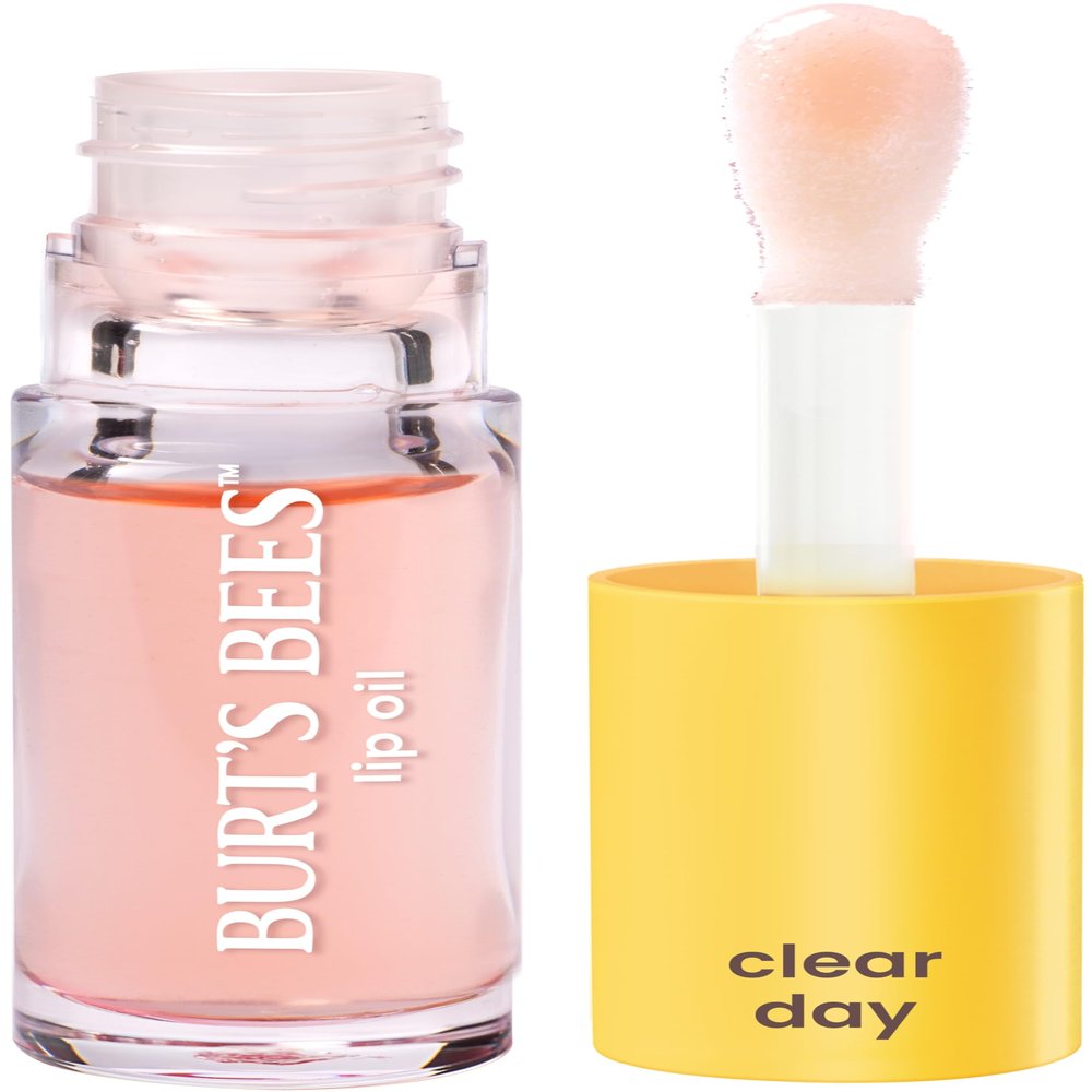 Burt's Bees Lip Oil Clear Day, Instant Hydration, Nourishes and Softens Lips, Tint Free, High Shine Finish, Responsibly Sourced Jojoba Oil, Non Sticky, Wand Applicator, 0.15 Ounce
