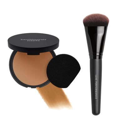 bareMinerals Barepro 24HR Skin-Perfecting Matte Powder Foundation + Luxe Performance Synthetic Face Brush for Flawless Coverage Bundle